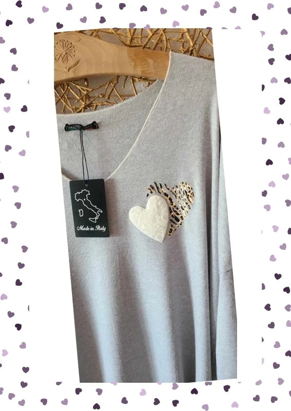 Fluid gray top with heart pattern – One size – Made in Italy – photo 3
